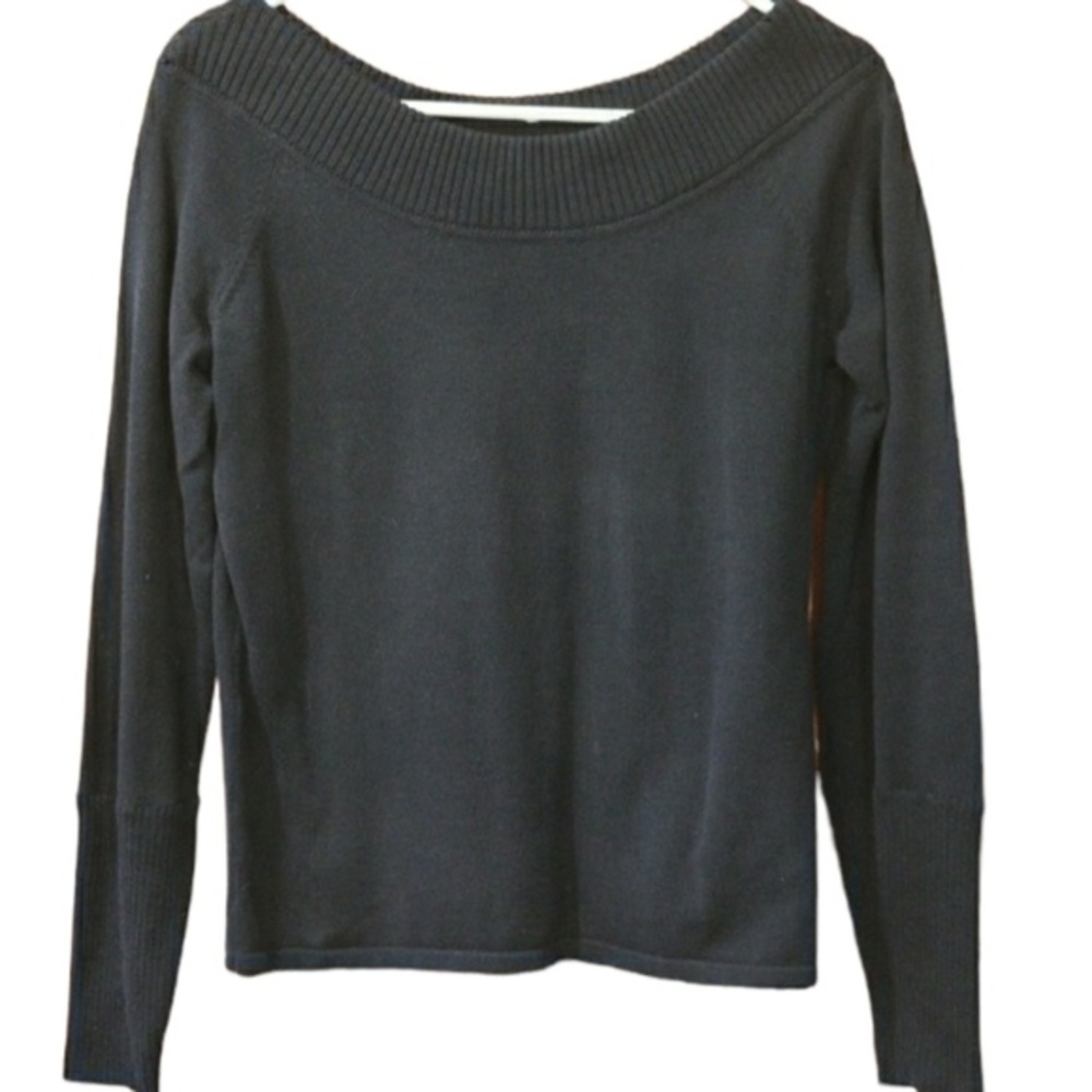 Dana Buchman Black Boat Neck Off Shoulder Sweater Cotton LG
